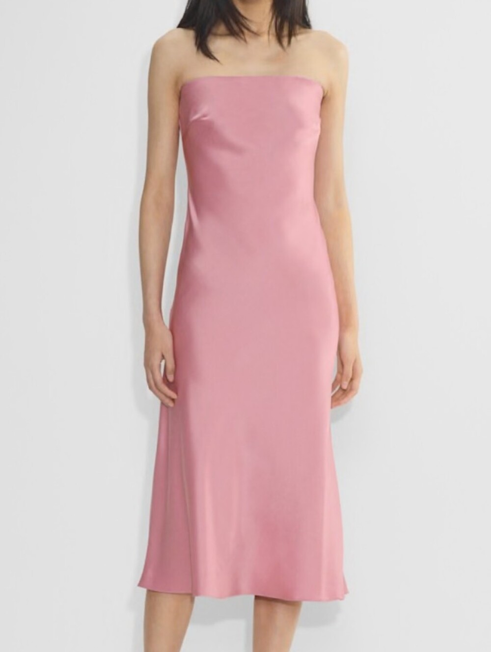 Strapless Navy Blue Satin Midi Dress